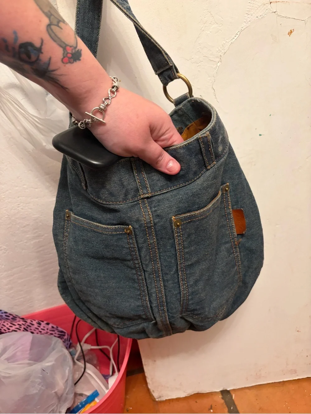 Denim Bubble Tote Bag - Blue